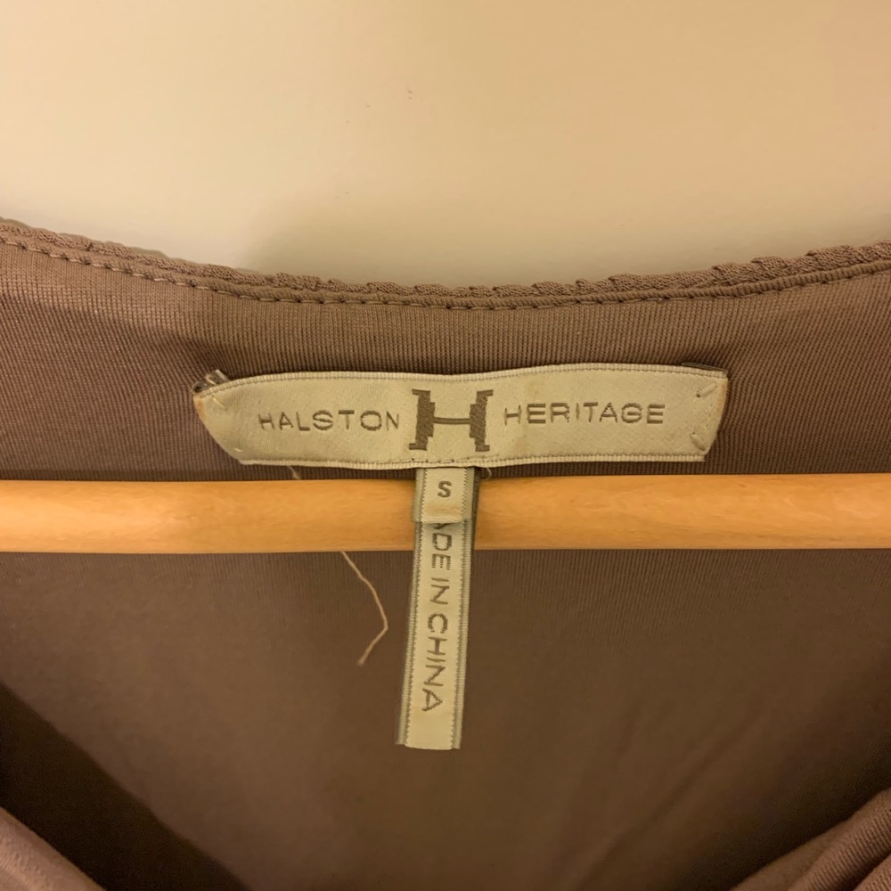Halston Heritage Tan Ruched V-neck Dress, Small - Picture 5 of 7